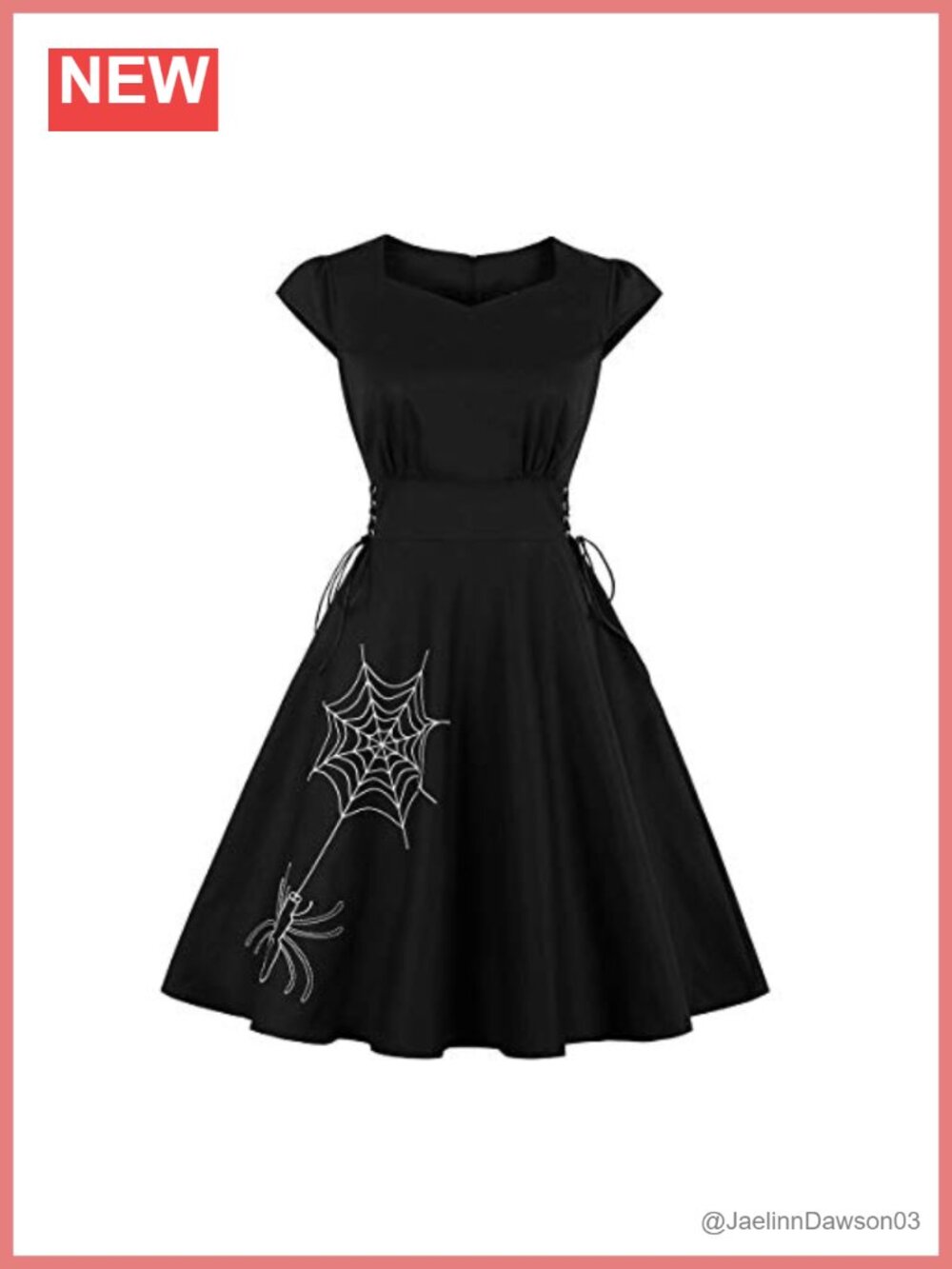 Wellwits Lace-up Gothic Vintage Dress: Diamond Neck, Cap Sleeves, High Waist